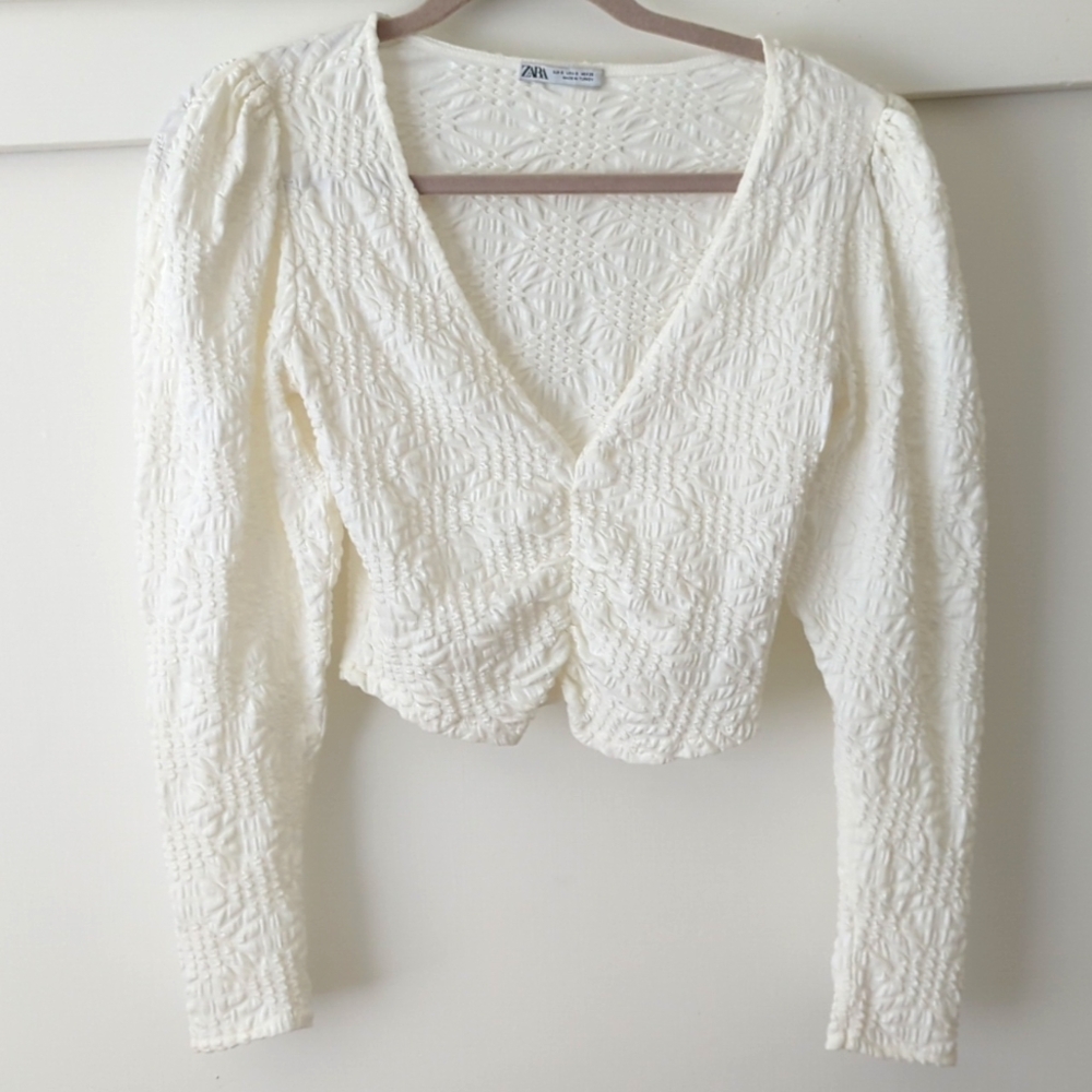 Zara Cream Textured Crop Top